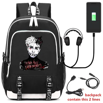 

XXX Tentacion Backpack Rucksack Bag w/ USB Fashion Port/ Headphone interface Students Mochila Laptop Bag