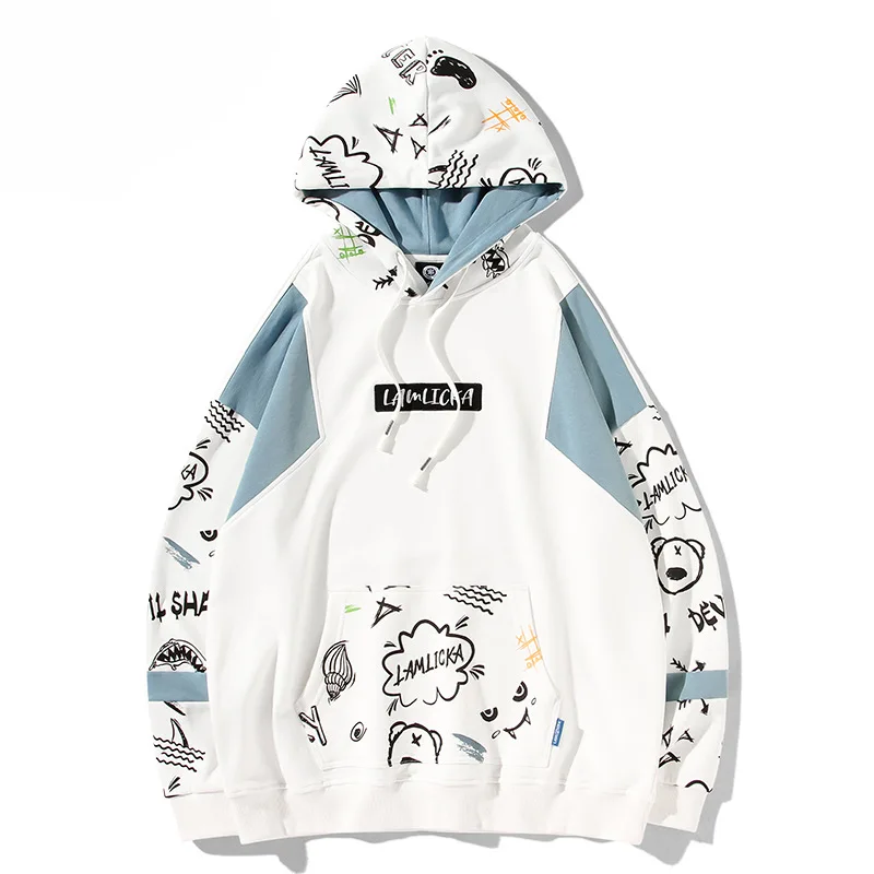 

New little devil graffiti printed men's hoodie loose pullover long sleeve sweatshirt kangaroo pocket fashion male hoodies