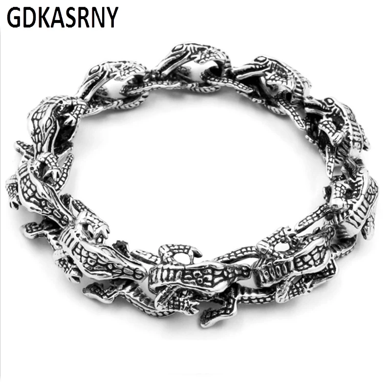 Мужской браслет, модный подлинный Браслет из нержавеющей стали, модные панк ювелирные изделия, Рождественская распродажа, голограмма, браслеты с крокодиловым животным, подарок