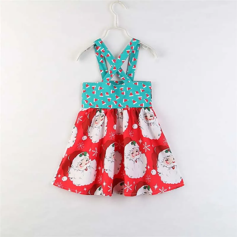 One Piece 2-4y Baby Girls New Christmas Santa Print Striped Cute Beautiful Princess Strap Skirts