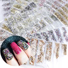

1440pcs AB Rhinestones Round Beads Flatback Glass Charms Gems Stones 6 Sizes for Nails Decoration Makeup Clothes Shoes