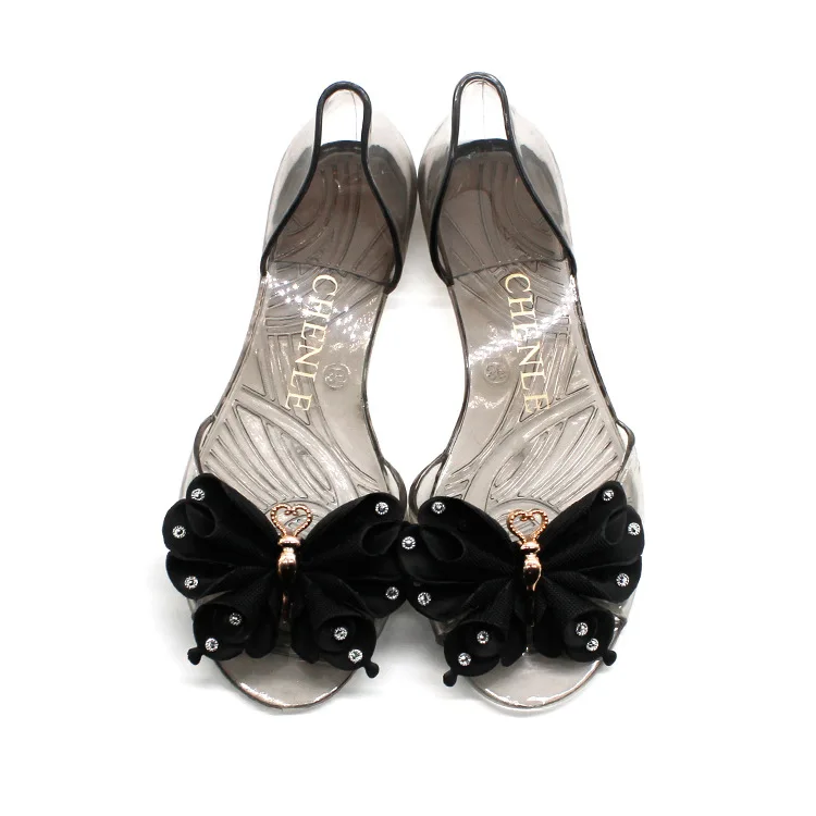 

Women's Flat Open Toe Summer Sweet Jelly shoes Casual Beanch PVC Sandals Bowknot Crystal