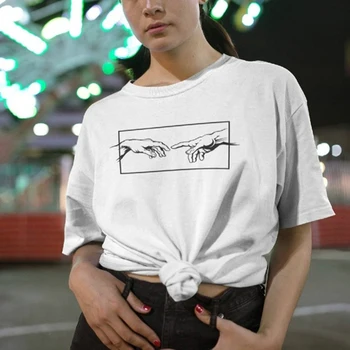 

Michelangelo T Shirt Cool Fashion Creation Hands Tee Creation of Adam Art Renaissance T-shirt Soft Aesthetic women's Tops