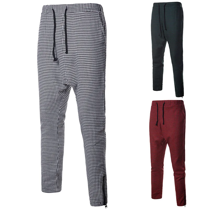 

Autumn & Winter-Popular Brand Solid Color Ankle Banded Pants Hiphop Joint Fashion Hong Kong Style Grid Skinny Casual Pants Yk09