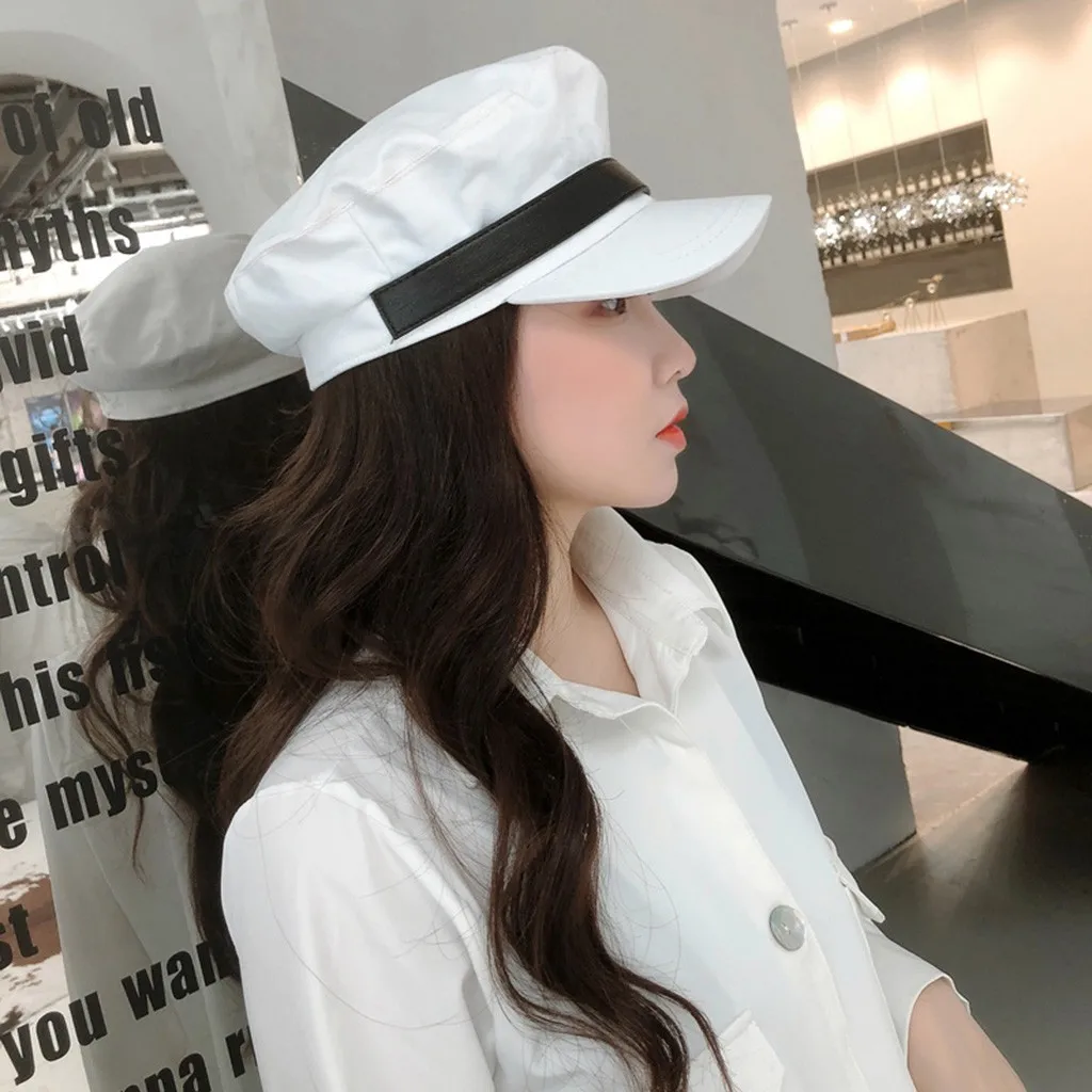 Пояс цвета хаки украшение элегантные однотонные военные шапки с отверстиями зимние винтажные женские Harajuku пояс Кепка с пряжкой темно-синяя кепка военная шапка# ZD