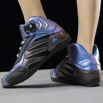 

men women Motorcycle ankle Boots Street moto Riding Microfiber leather shoes motorbike Short Botas Moto Sports Protective boots