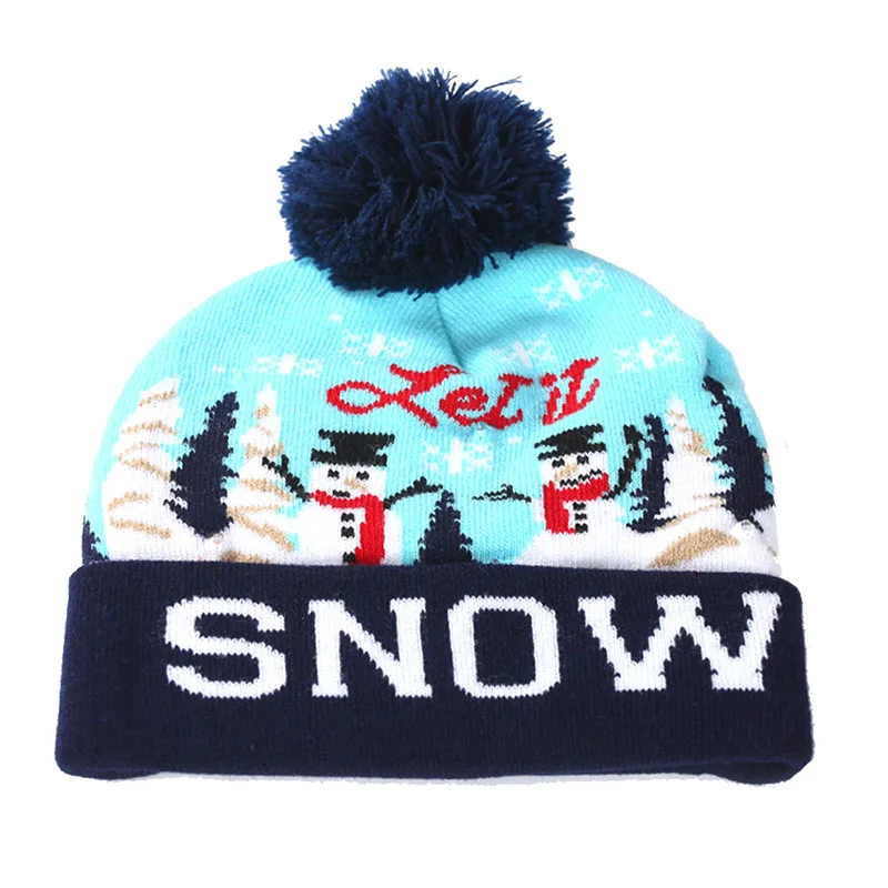4 Рождественские шапки с помпоном для новорожденных; милые теплые детские шапки для мальчиков и девочек; Светодиодный легкие шляпы с героями мультфильмов; вязаные шерстяные шапки - Цвет: 4