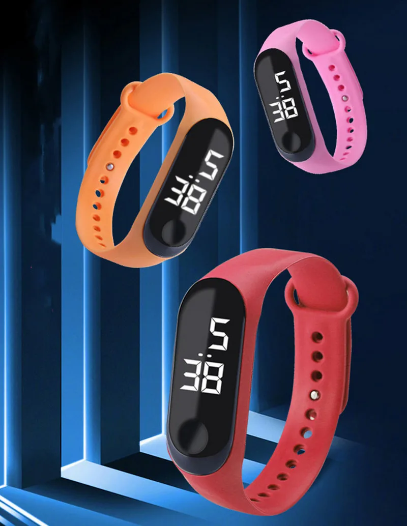 

Fashion Outdoor Simple Sports Red LED Digital Bracelet Watch Men Women Colorful Silicone Watches Kids Children Wristwatch Gift