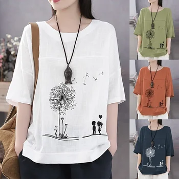 

Women s Short Sleeve Cotton Linen Casual Loose T-shirt