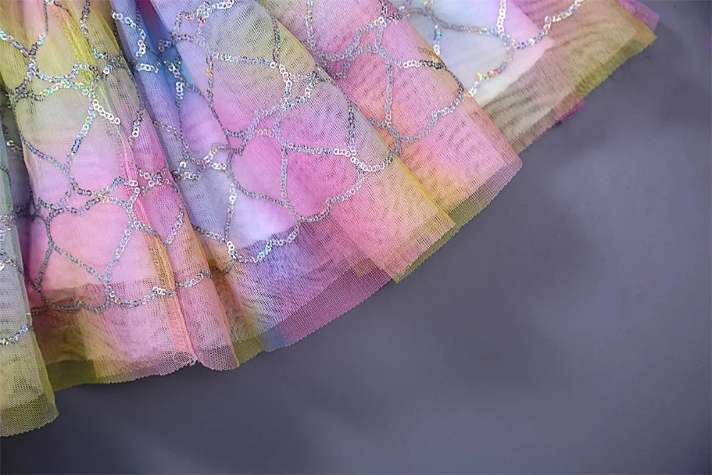 Праздничный костюм принцессы; Модный Радужный Блеск для девочек; Многослойная фатиновая балетная юбка-пачка с блестками; детская одежда