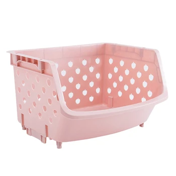 

Kitchen Organizer Basket Shelf Stackable Single-Deck Fruit Vegetable Storage Box Pink