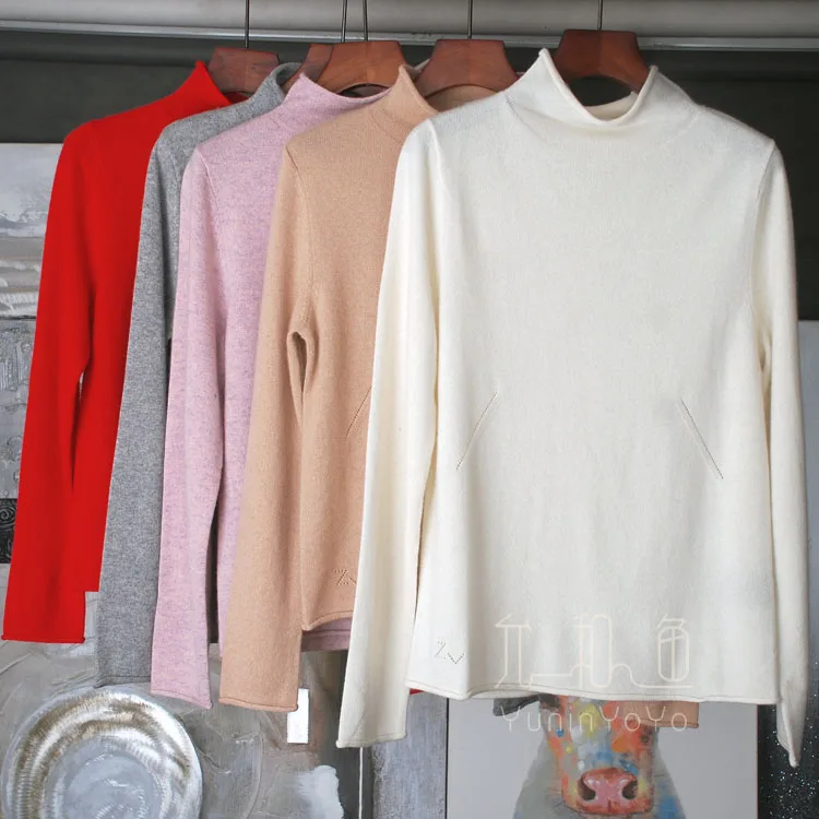 YUNINYOYO Classic low stand collar with micro curling slim fit comfortable 100%cashmere pullover women sweater ~ multi color YUNINYOYO Classic low stand collar with micro curling slim fit comfortable 100%cashmere pullover women sweater ~ multi color