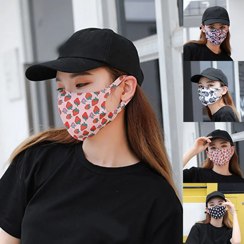 

1pc Ice Silk Mask Female Sunscreen Dustproof Cotton Breathable Masks Print Repeatable washable Masks Camouflage Windproof Mask