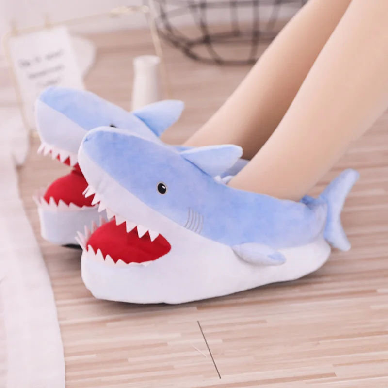 Shoes-woman Male Plush Toy Stuffing Slipper Super Animal Shark Shoe Funny Warm Bottom Home Indoor Floor Furry Slippers Men Women