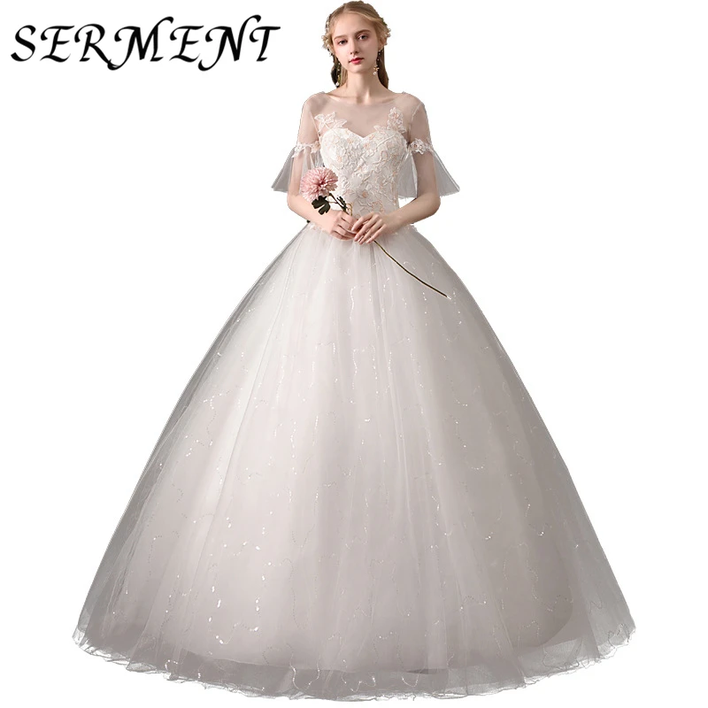 

Wedding Dress 2019 New Bride Word Shoulders Luxury Wedding Forest Starry Simple Slimming Short Wedding Dress