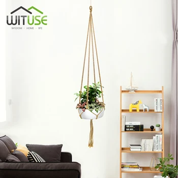 

6pcs M Size 90cm/35" Basket Ceramic Planter Hanging Tool Rural Life Balcony Pot Hanger 6 Colors Plant Hanger