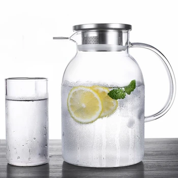

Thickened glass cold water bottle heat-resistant high-temperature household cold white water bottle with cup set transparent wat