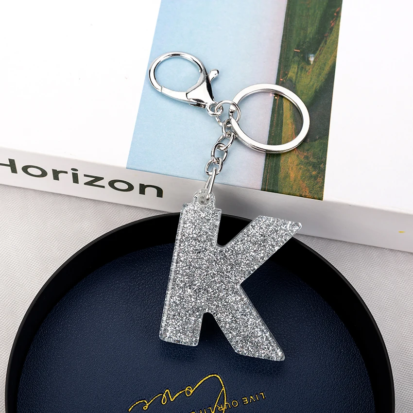 

1PC Women Keychains Handbag Car Pendants English Letter Keyring Charms Glitter Resin Word Custom Made Welcome