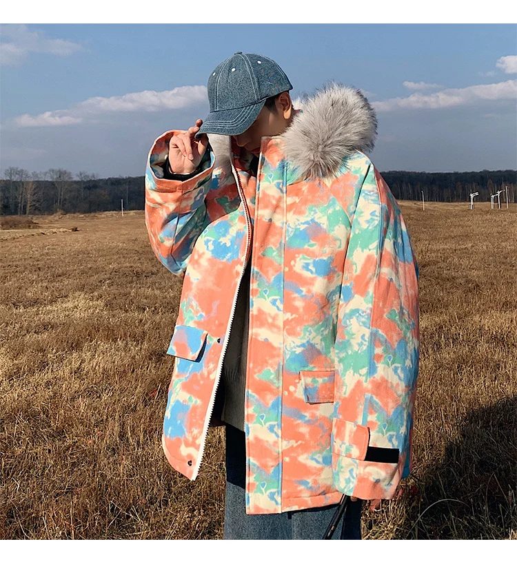 FUODRAO Oversized Hip Hop Parka Men Camouflage Streetwear Warm Winter Jackets Fur Collar Hooded Outwear Outdoor Coats J200