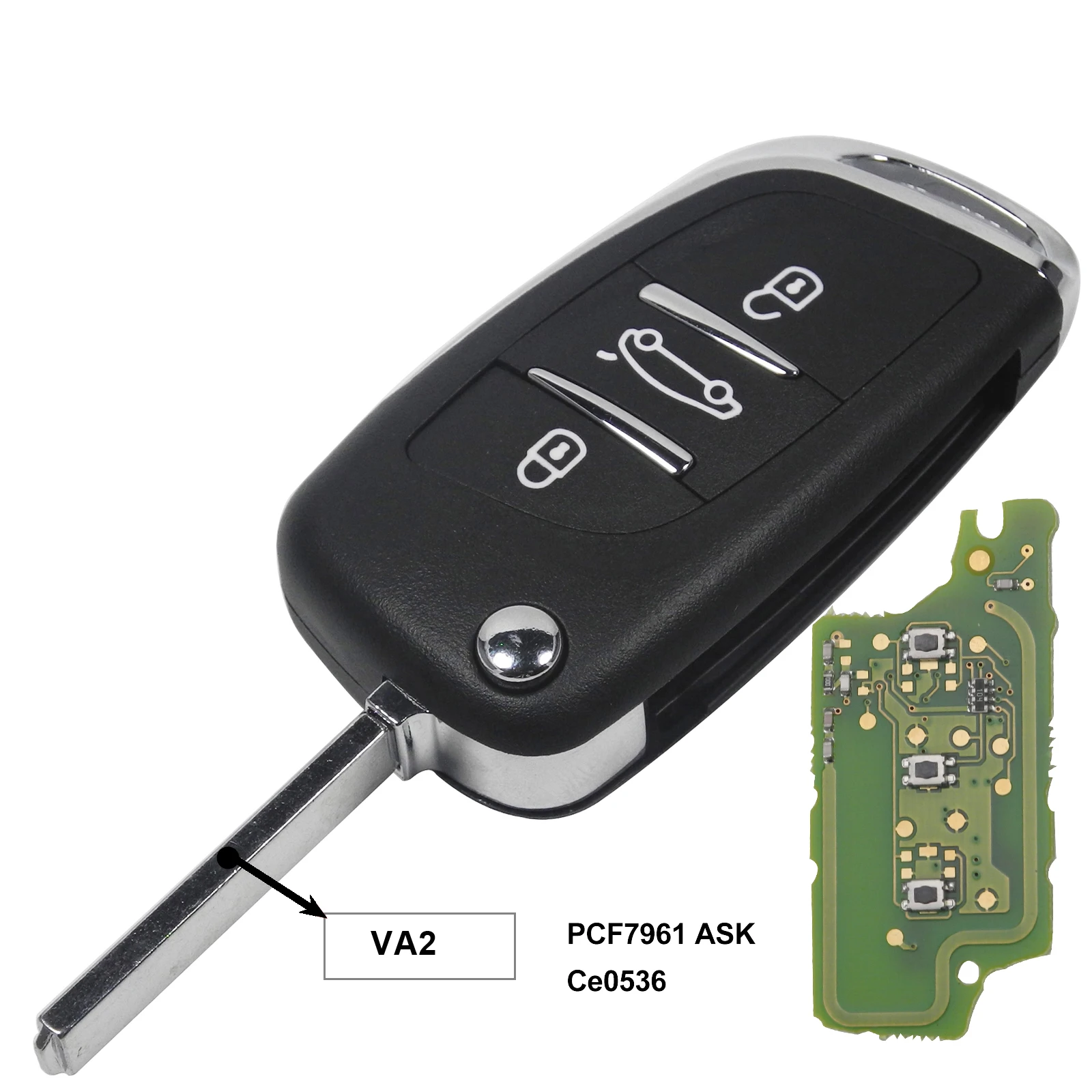 Kutery 433 МГц ASK/FSK модифицированный дистанционный Автомобильный ключ для Citroen Picasso C2 C3 C4 C5 C6 C8 CE0536 VA2/HU83 PCF7961 2/3 BTN ключ - Цвет: VA2 3BTN PCF7961