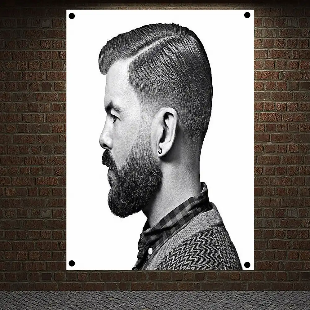 Classic Pompadour Men S Beard Hairstyle Posters Retro Print Art Barber Shop Home Decoration Wall Chart Flag Canvas Painting A1 Flags Banners Accessories Aliexpress