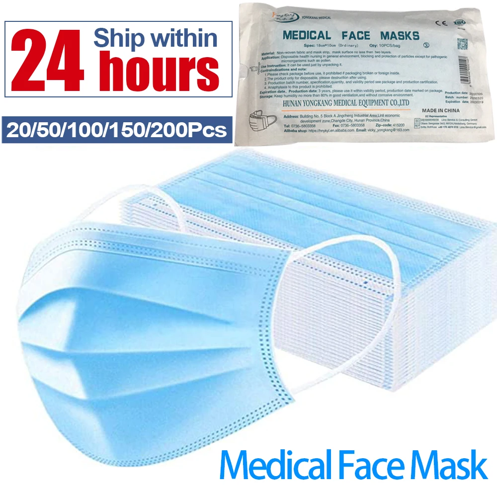 

Hot Sale Medical Mask Bacteria Proof Face 3 Layer Filter Disposable Medical Face Mask Anti-dust Mouth Nose Proof Earhook Masks