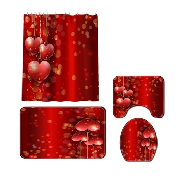 

4 Pcs Bathroom Shower Curtain Polyester Bath Mat Rug Set Non Slip Toilet Cover Mat Set