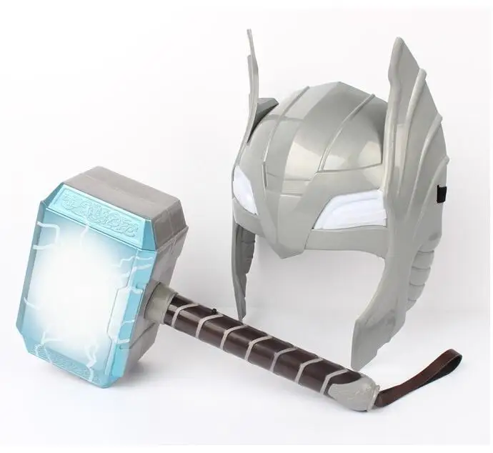 Child Cosplay The  2 Thor LED light luminous sounding Helmet Weapon hammer quake model toy Costume party gift