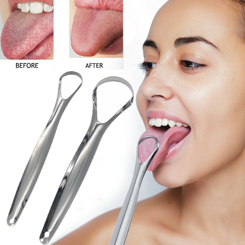 Raspador de língua de aço inoxidável para higiene oral, limpador de língua, escova, beleza e saúde, gradiente langue