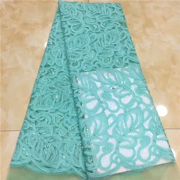 

NEW High Quality 2019 Tulle Beaded French Nigerian Lace Fabrics Pearls Embroidered Guipure African 3d Lace Fabric green