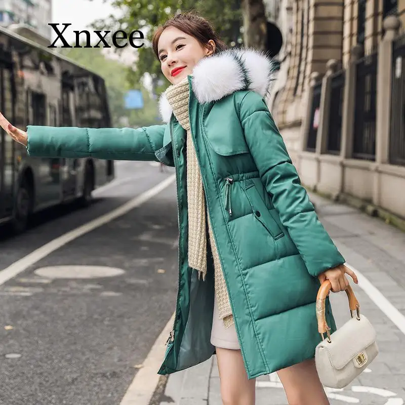 Red White Blue Windproof Warm Casual Women Long Winter Parka Slim Coats Jackets Hooded Pockets Parka Feminina Winter Clothes Fur