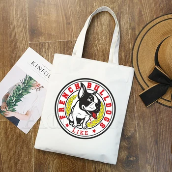 

French Bulldog Fashion Canvas Bag Girls Simple Large Capacity Storage Handbag Shoulder Bag Tote Reusable Student Bookbag