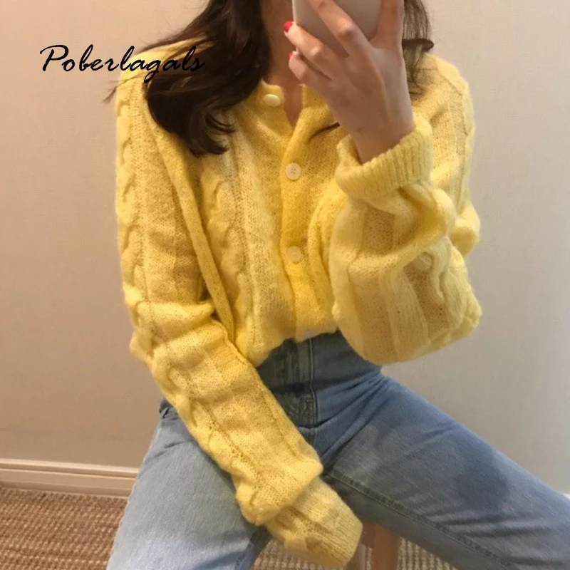 Осенне-зимние вязаные винтажные свитеры женские кардиганы 2019 корейские свитера