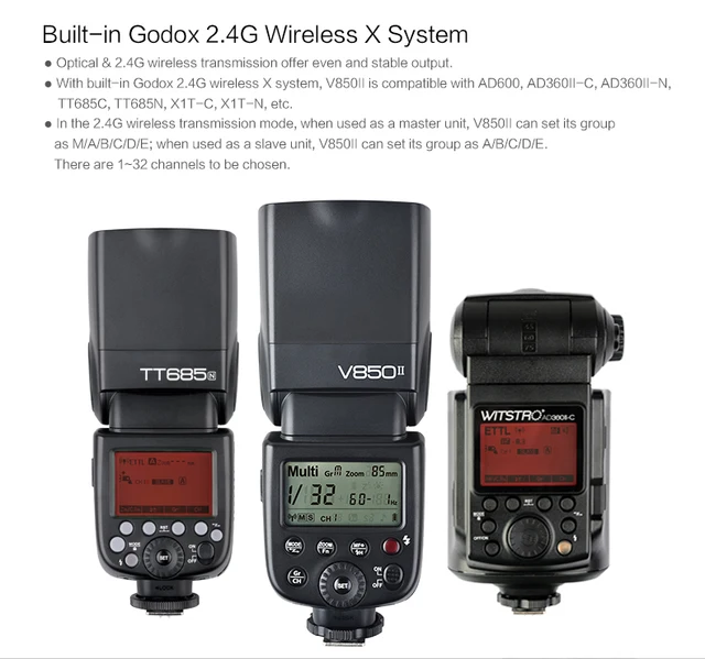 Godox V850II GN60 Off Camera 1/8000s HSS Flash Speedlite 2.4