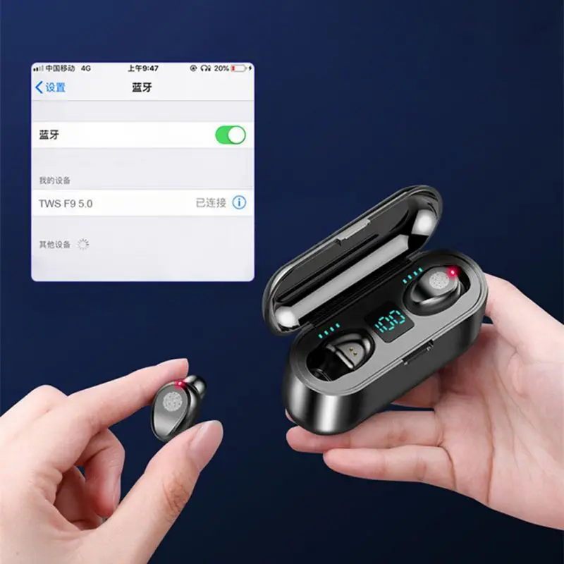 Bluetooth 5,0 беспроводные наушники F9 TWS Bluetooth беспроводные наушники беспроводная гарнитура для женщин и мужчин(сенсорный цифровой дисплей