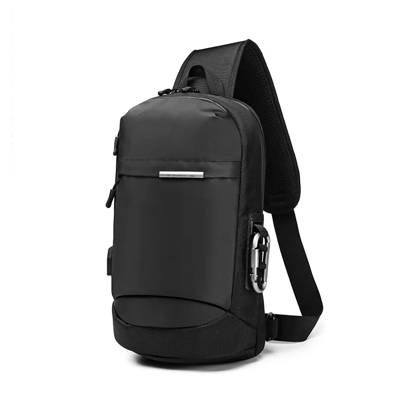 OZUKO Crossbody Bags for Men Fashion Messenger Sling Bag Male Waterproof Short Travel Chest Bag USB Single Shoulder Strap Pack - Цвет: Черный