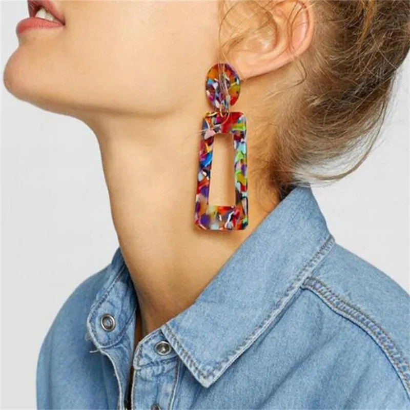 

2019 New Fashion Leopard Grain Multi-Color Big Hook Acrylic Earrings Special Design square Resin Drop Earring ZA Brinco 2019 New