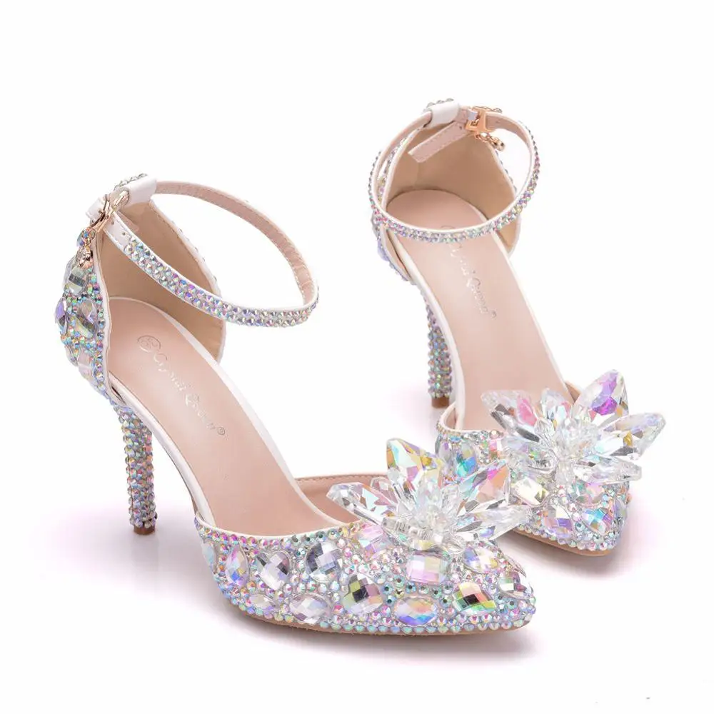 Crystal Queen European Wedding Shoes Female White Drill Rhinestone Sandals  Stiletto Pointed Bridal Pumps High Heels|High Heels| - AliExpress