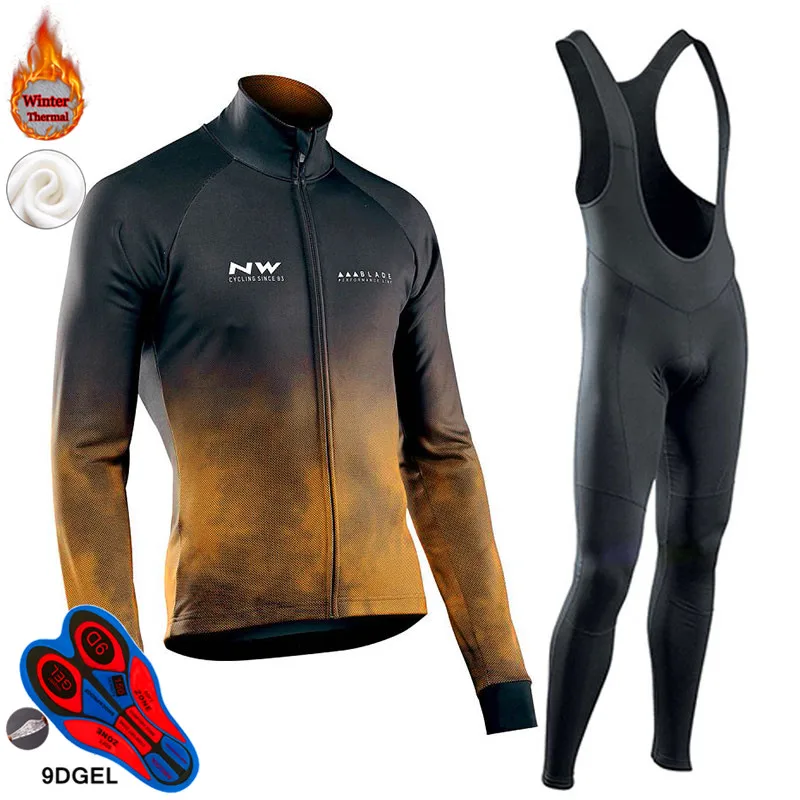 men NW Winter long Cycling Jersey sets thermal wool Cycling Clothing Racing Clothing bicycle wear - Цвет: 6
