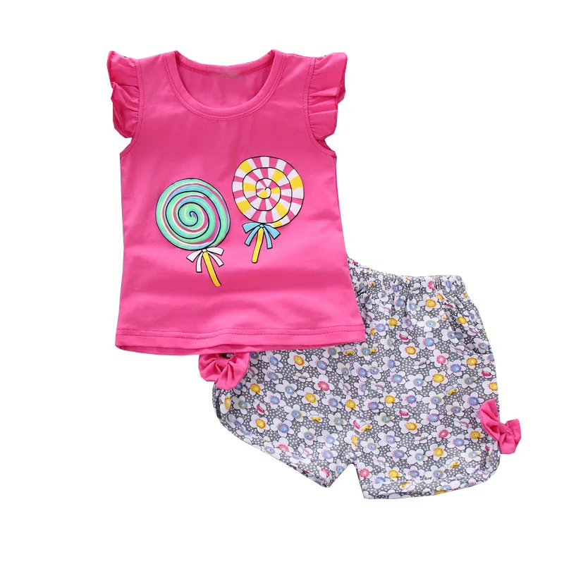 BibiCola/комплекты одежды для маленьких девочек комплекты из 2 предметов топы с цветочным принтом+ короткие штаны летняя одежда спортивные костюмы для маленьких девочек - Цвет: picture color