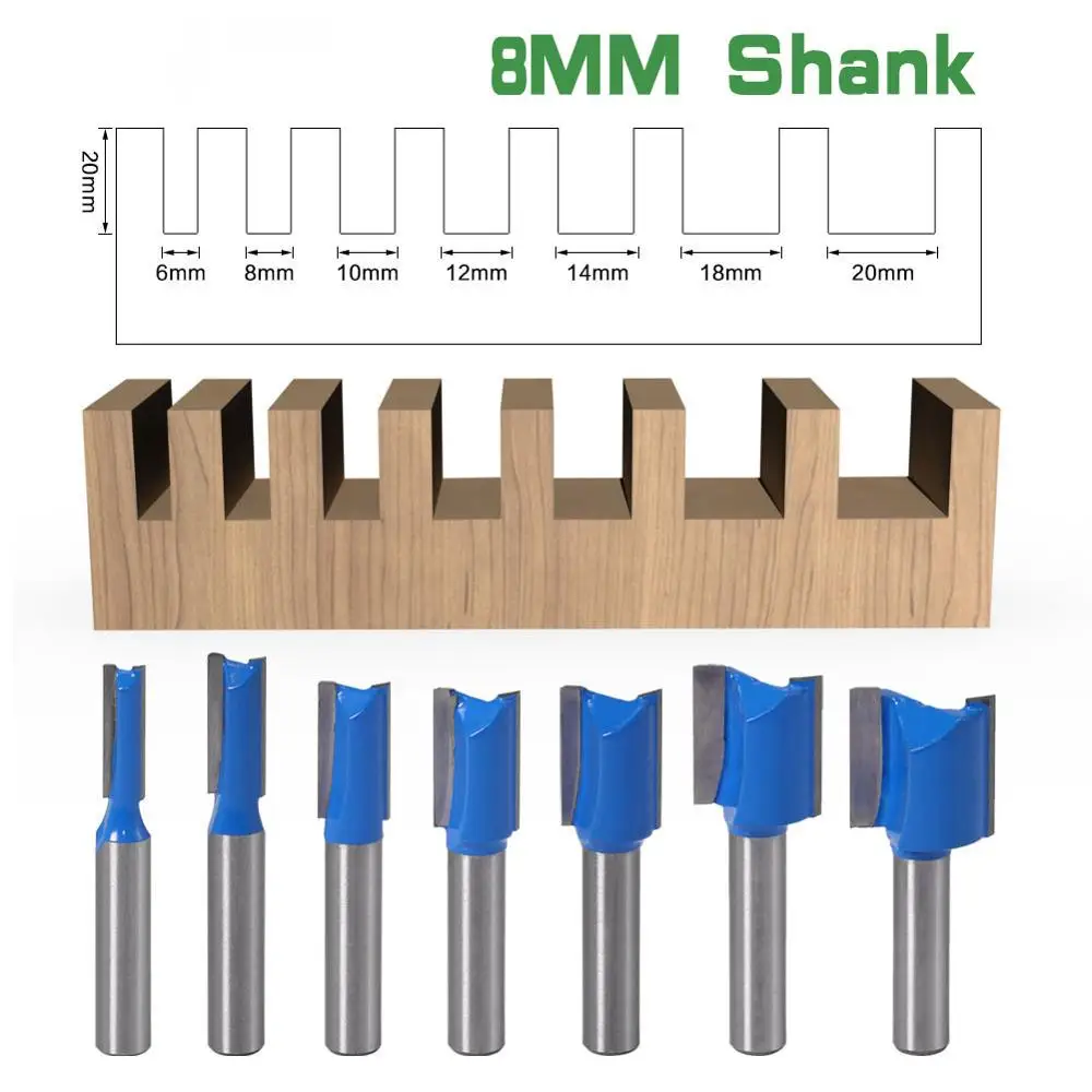 8mm Shank Straight Woodworking Router Bit Set Carpenter Milling Cutter ...