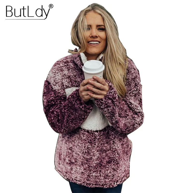 

Zipper Stitching Lapels Sweatshirt Women Long Sleeves Thicken Plush Coat Winter Hoodies 2019 Autumn Winter Hoodie Sweatshirt