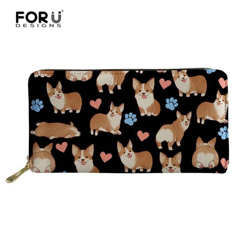 FORUDESIGNS/женские кошельки корги из искусственной кожи Длинный кошелек на застежке