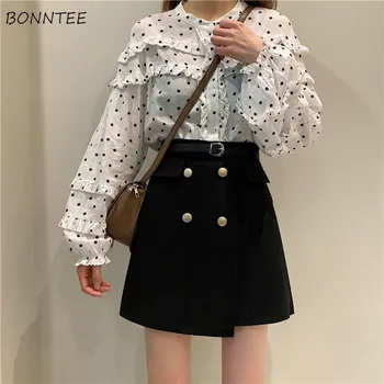 

Skirts Womens Spring Elegant Office Lady OL High Waist Belt Clothes Women Retro Vintage Short Mini A-line Button Fly Skirt New