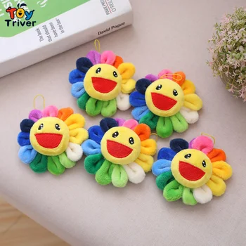 

1pc Sunflower Smile Face Sun Flower Pendant Key Chain Plush Toy Triver Stuffed Doll Pin Baby Kids Girl Children Gift Bag Decor