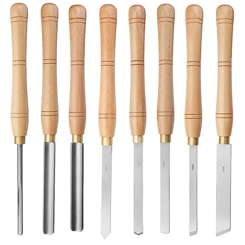 

HSS Lathe Chisel Wood Turning Tool With Wood Handle Woodworking Tool 8 Kinds Grinding Angle Multi Tools
