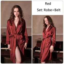 Sexy Silk Dressing Gown Bathrobe Set Sleep Robe With Belt Solid Fabric High Quality Luxury Lingerie  Sleepwear Bride&Bridemaid