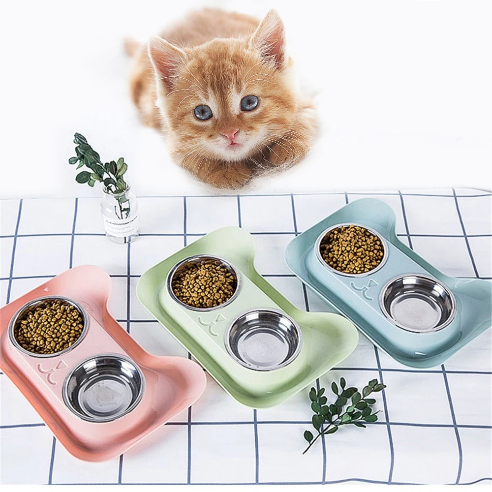 1PC New Non-spill & Non-skid Design Double Dog Cat Bowls Durable Stainless Steel For Pet Food And Water Elevated Feeder Cat Bowl (13)