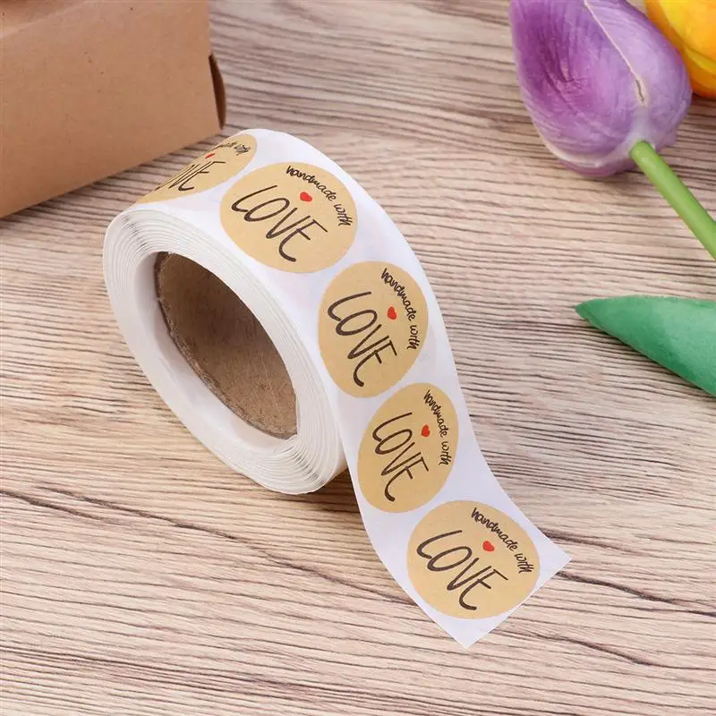 1 рулон/500 шт Круглые DIY этикетки из крафт-бумаги Уплотнительная наклейка s для упаковки конфетных мешков клейкая наклейка крафт круглые этикетки