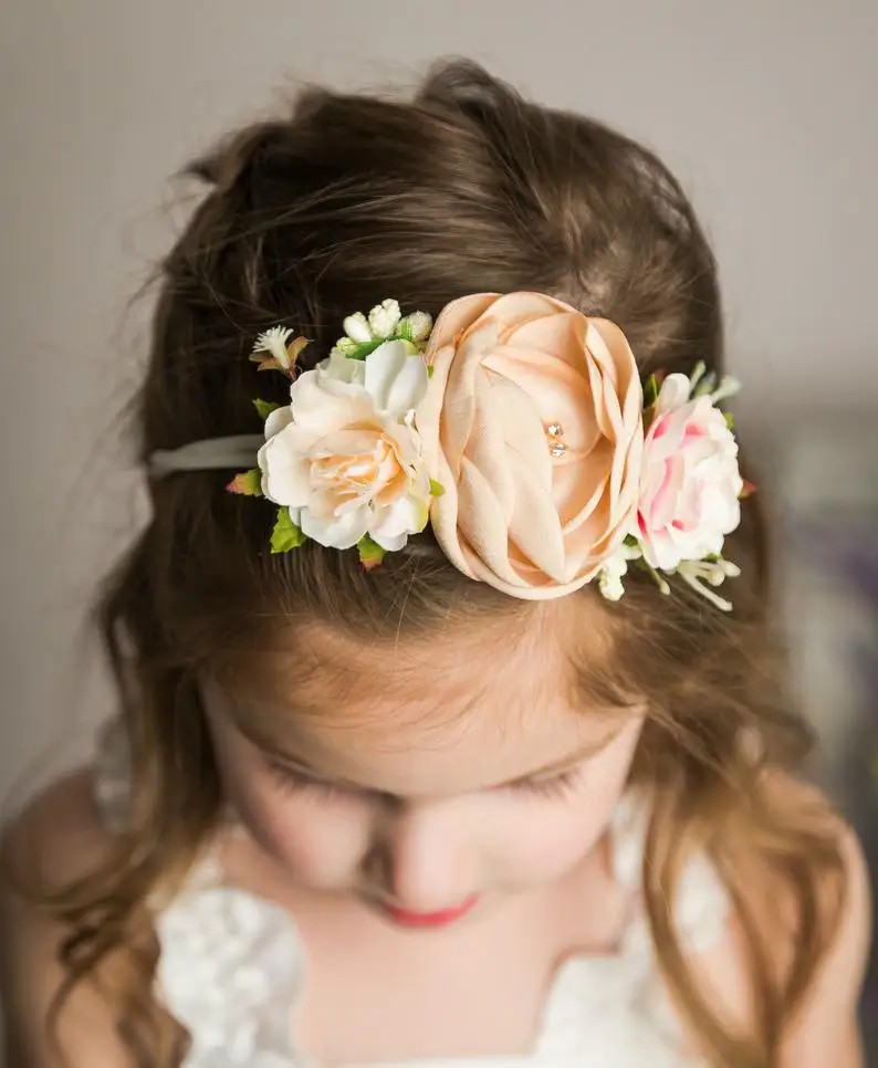 Baby Girl Headbands Nylon Floral Pearl for Newborns Infant Toddler